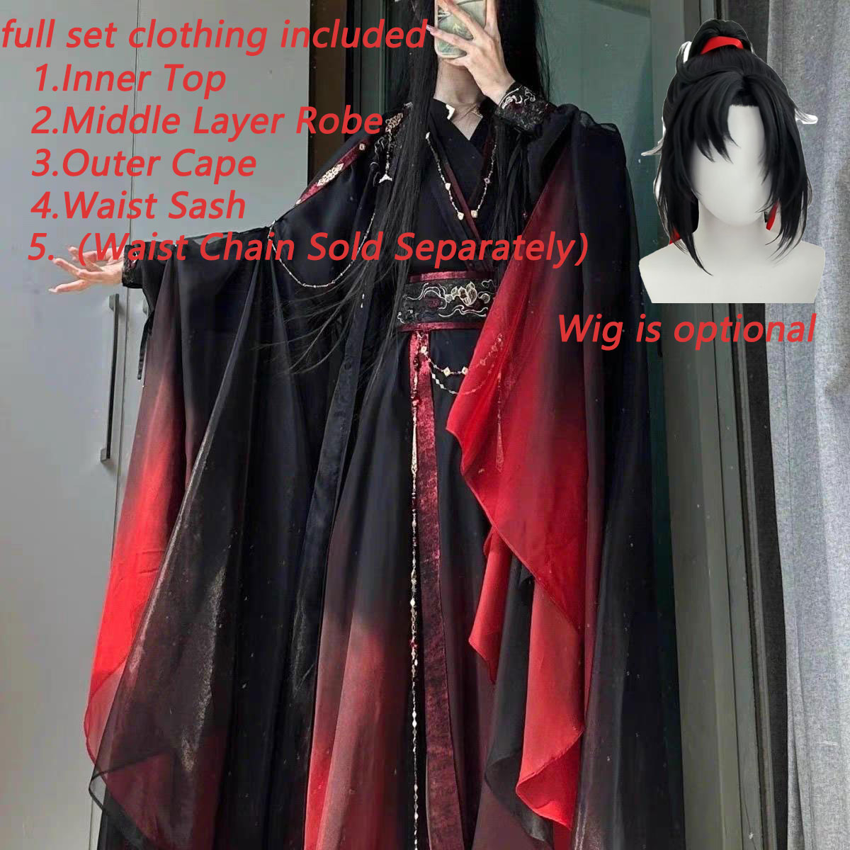 Anime Cosplay Clothes - Unisex oude Chinese Xianxia-gewaad 4-delige set,