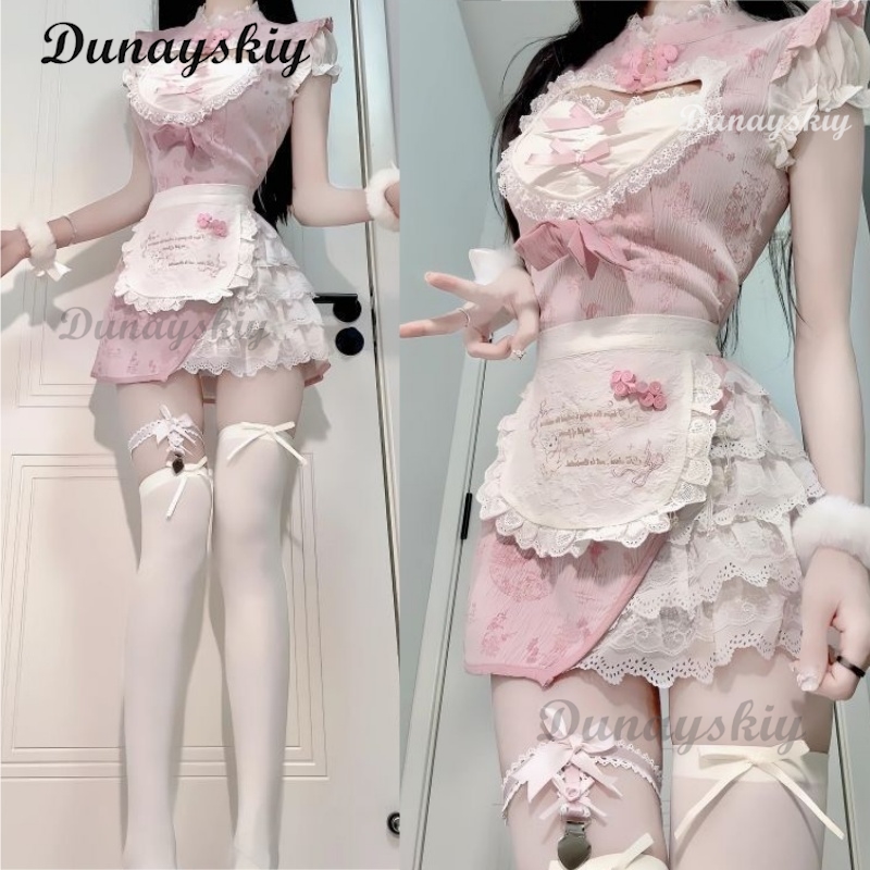 Anime Cosplay Event 2025 - 2025 nieuwe roze moderne cheongsam meidjurk
