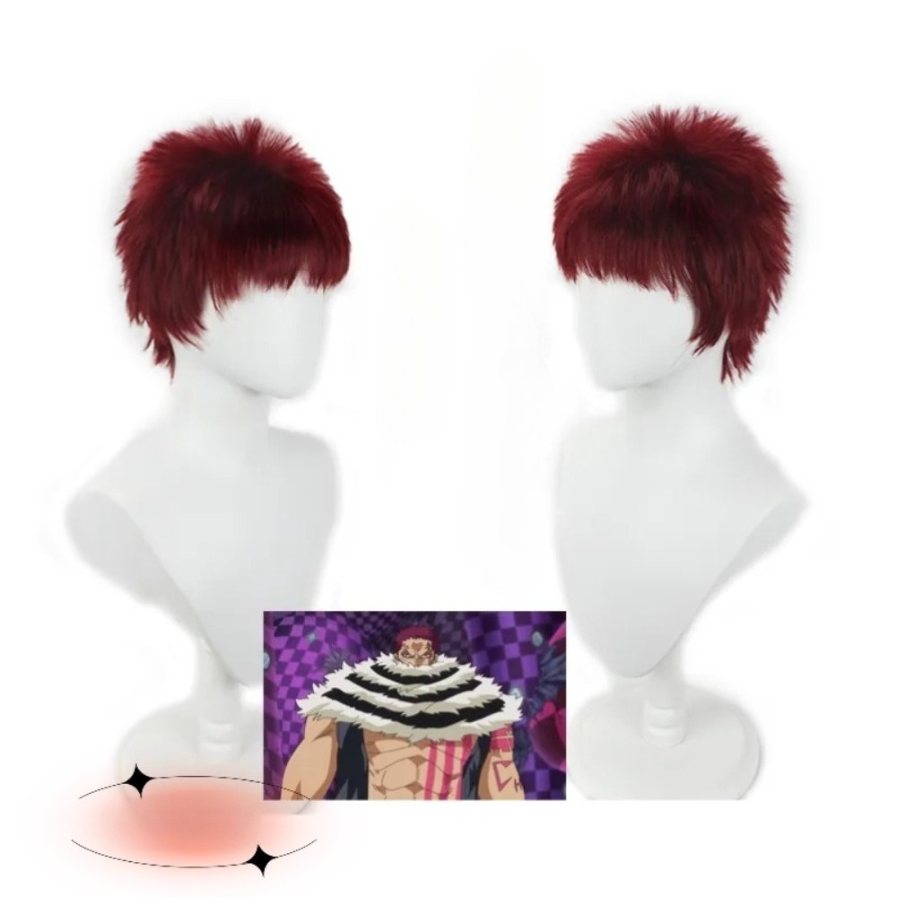 Anime Cosplay With Red Hair - Charlotte Katakuri Cosplay Pruik Donkerrood Kort