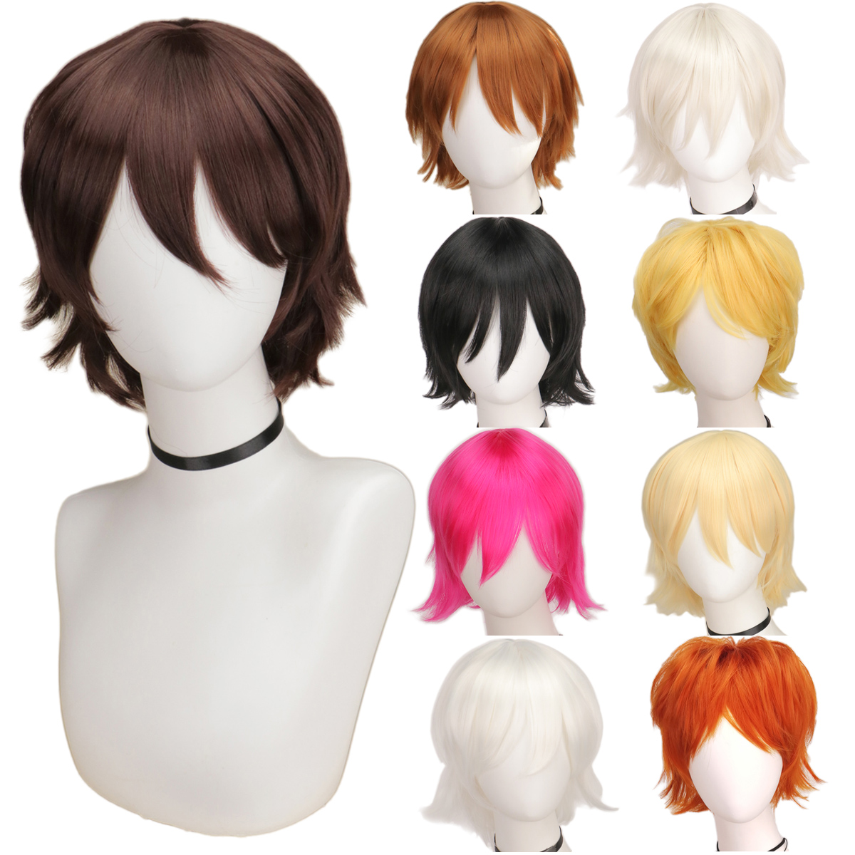 QQXCAIW Mannelijke Pruik Zwart - Anime Cosplay With Red Hair recensie en prijs